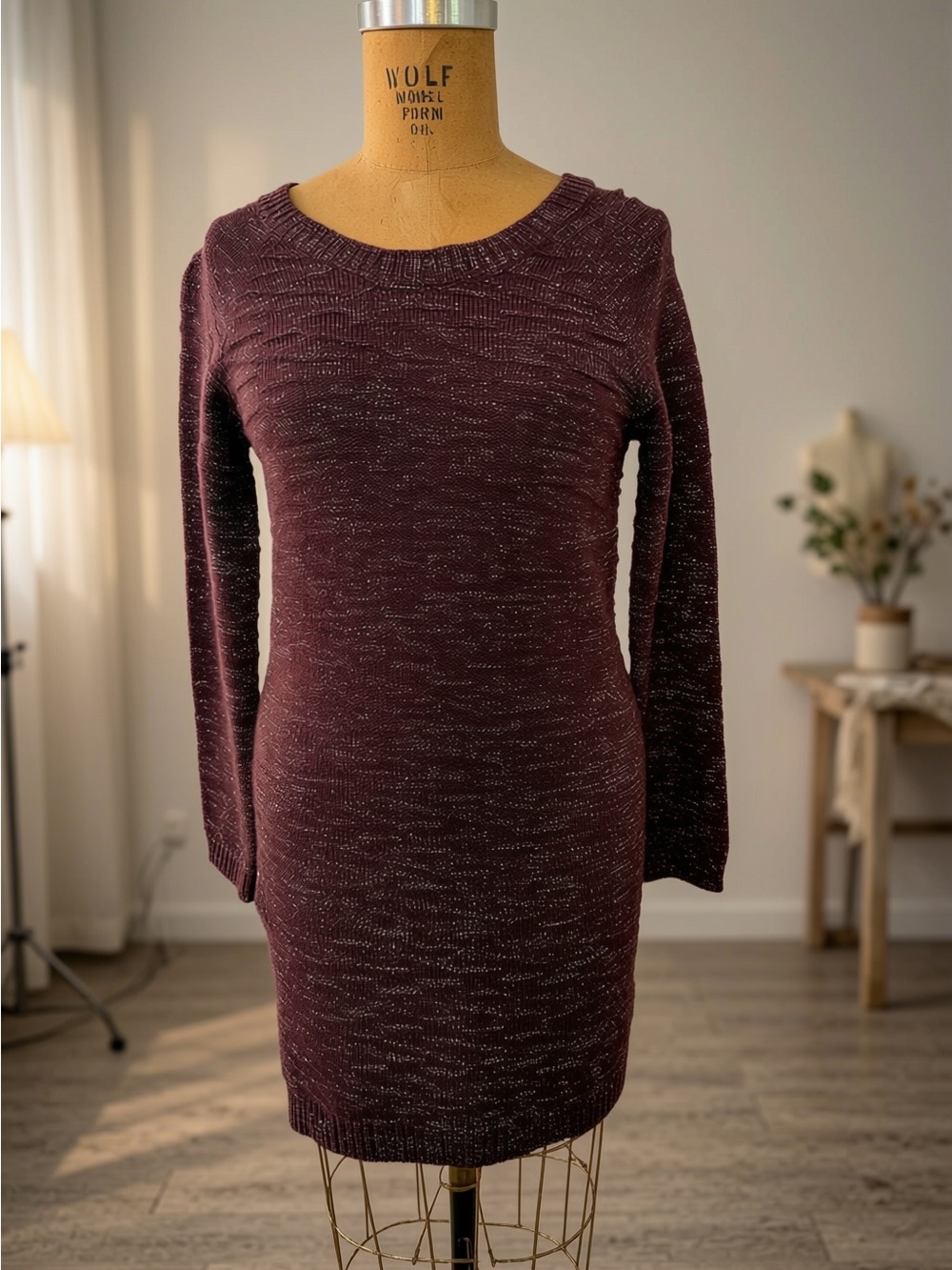 Maroon & Silver Thread Sweater Dress or Long Tunic *brand sizes run small